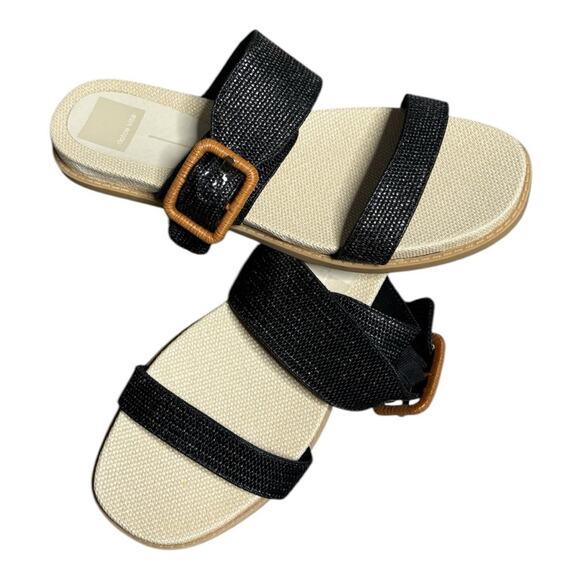 Dolce Vita Black and Tan Two Strap Platform Sandals With Buckle Size 9 - Picture 1 of 6